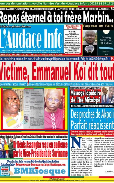 Quoique de droit béninois L'Audace Infos du Vendredi, 16 Juin 2023