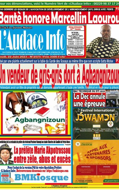 Quotidien de droit béninois L'Audace Infos du Jeudi, 22 Juin 2023
