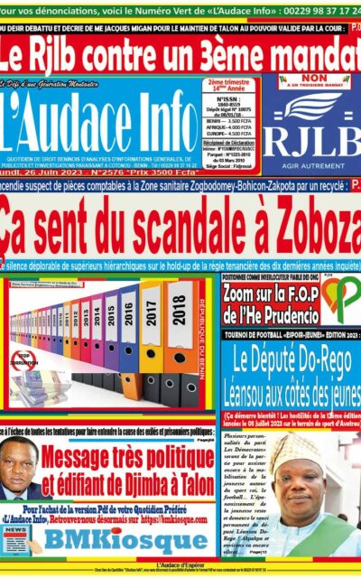 Quotidien de droit béninois L'Audace Infos du Lundi, 26 Juin 2023