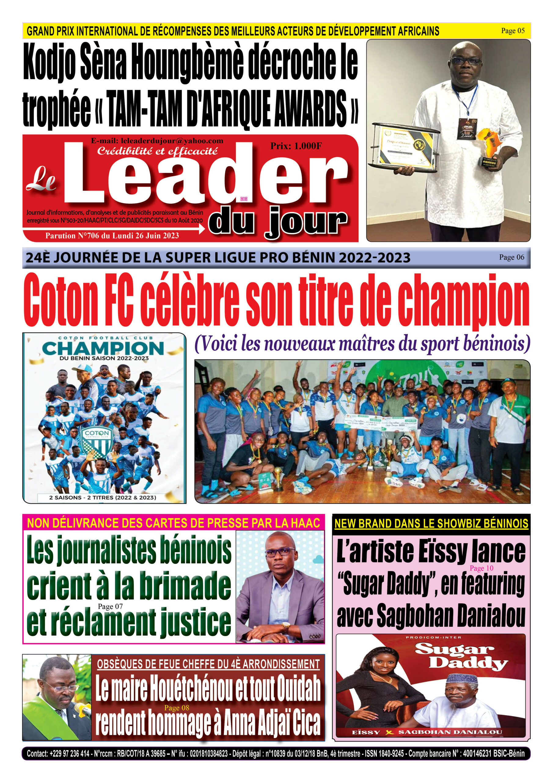 Le Leader du Jour, parution de ce Lundi 26 Juin 2023