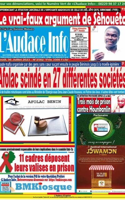 Quotidien de droit béninois L'Audace Infos du Jeudi, 06 Juillet 2023