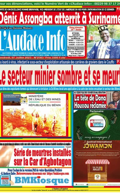 Quotidien de droit béninois L'Audace Infos du Vendredi, 07 Juillet 2023