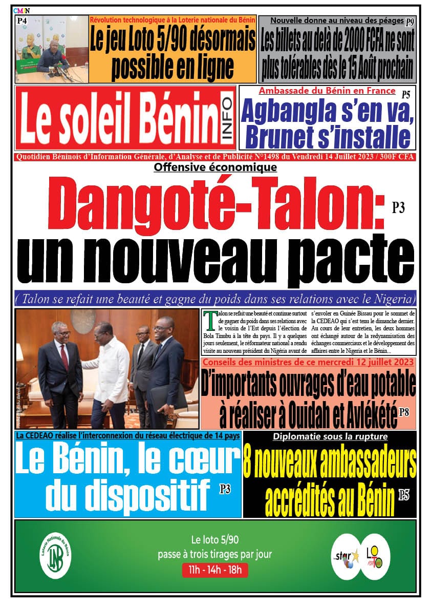 Soleil Bénin Info du Vendredi 14 Juillet 2023
