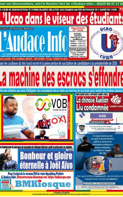 Quotidien de droit béninois L'Audace Infos du Mercredi, 19 Juillet 2023