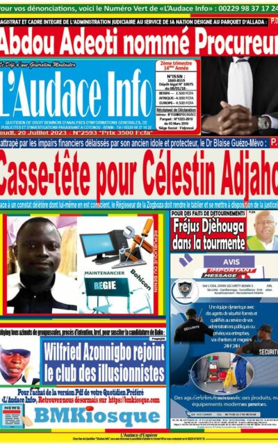 Quotidien de droit béninois L'Audace Infos du Jeudi 20 Juillet 2023