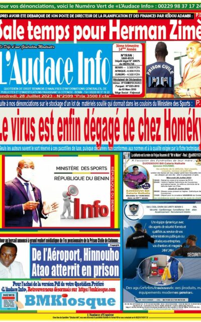 Quotidien de droit béninois L'Audace Infos du Vendredi 28 Juillet 2023