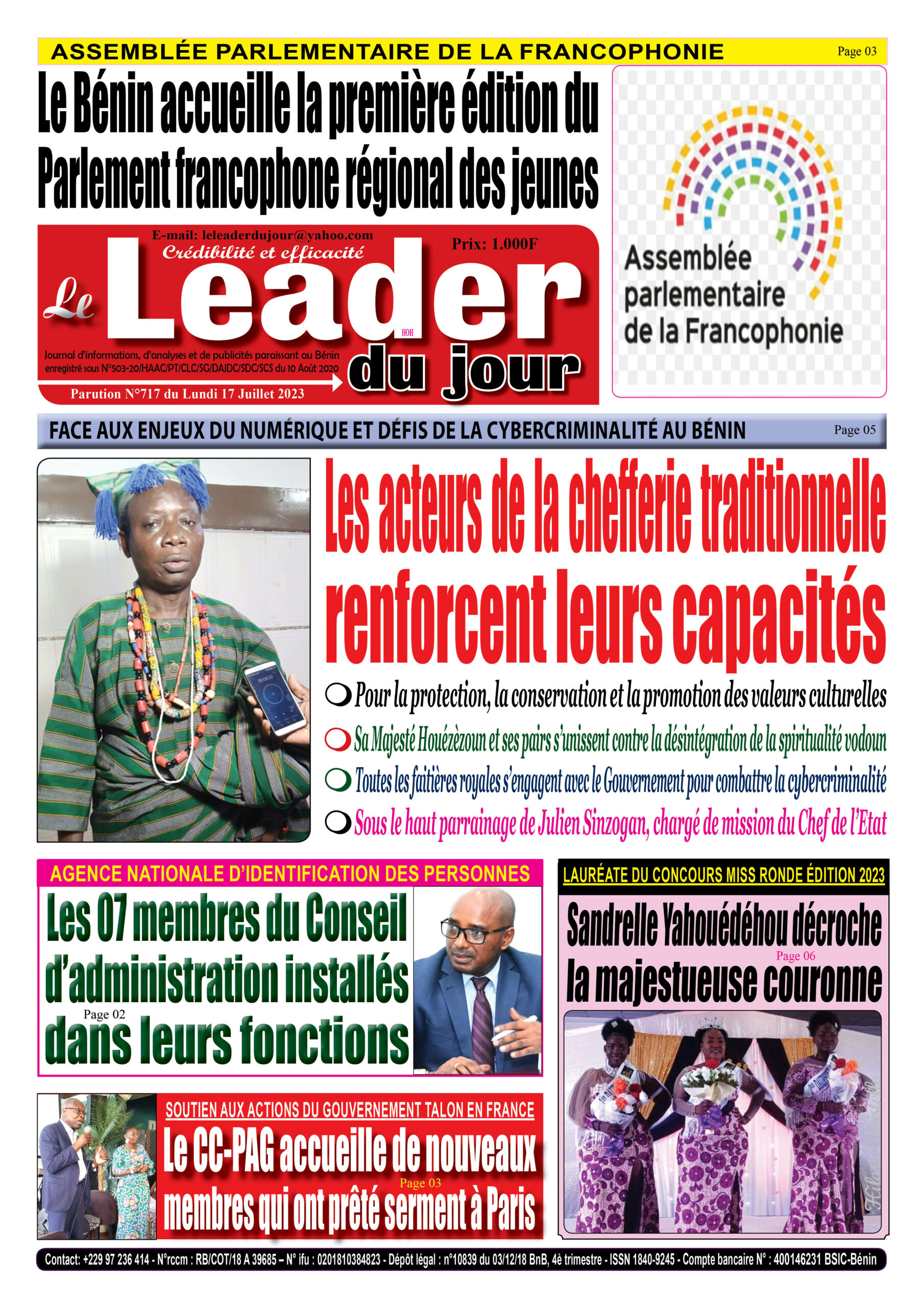 Le Leader du Jour, parution de ce Lundi 17 Juillet 2023