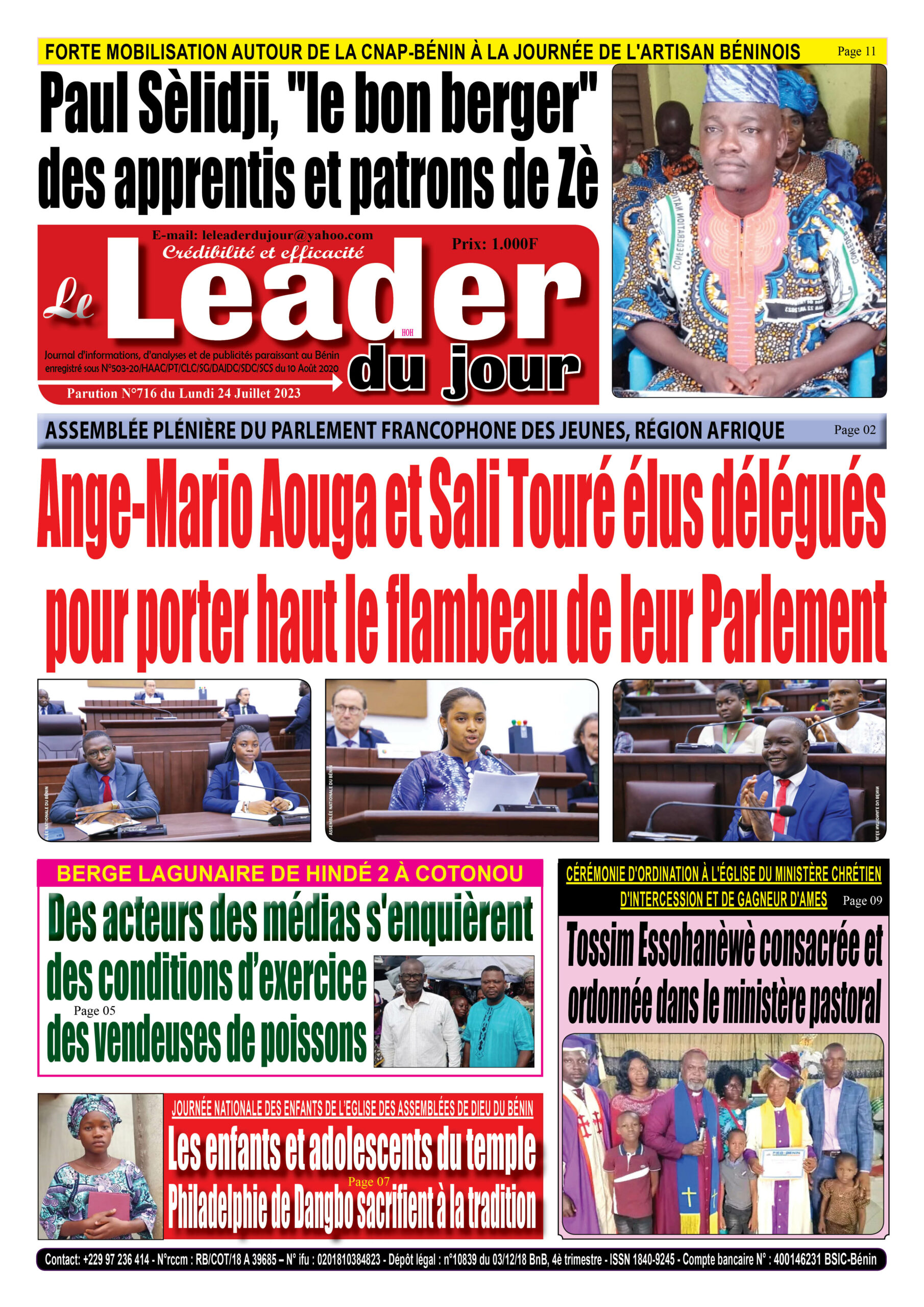 Le Leader du Jour, parution du Lundi 24 Juillet 2023