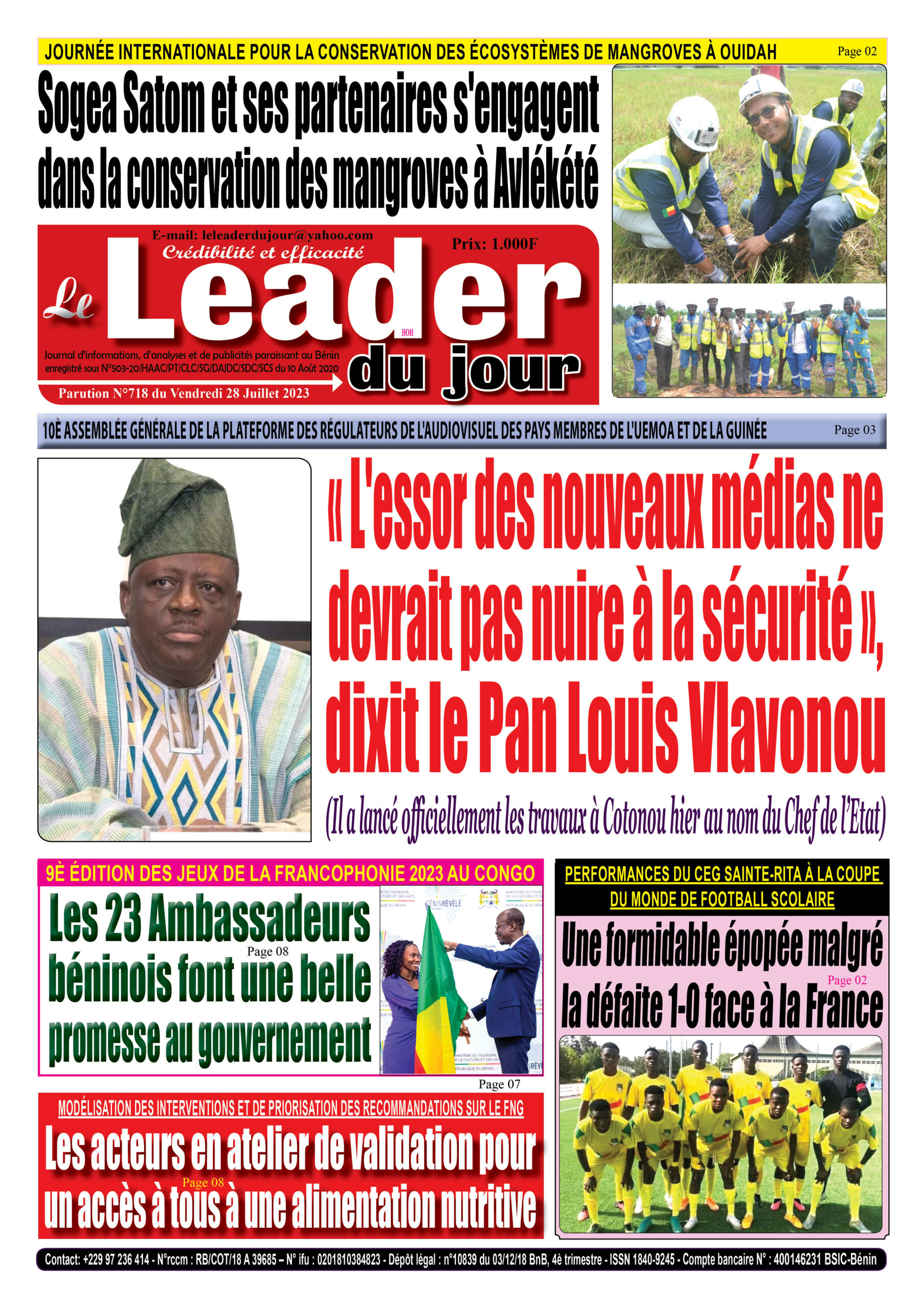 Le Leader du Jour, parution de ce Vendredi 28 Juillet 2023