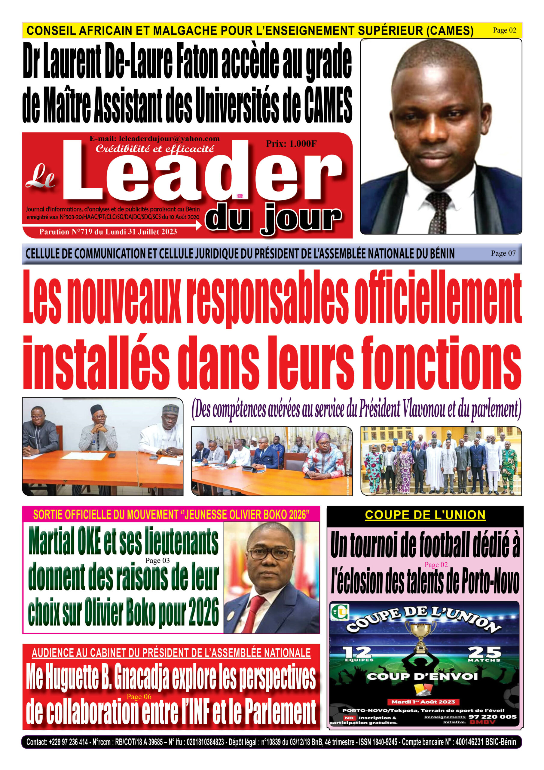 Le Leader du Jour, parution de ce Lundi 31 Juillet