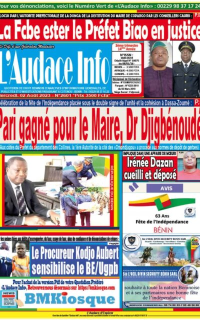 Quotidien de droit béninois L'Audace Infos du Mercredi, 02 Août 2023