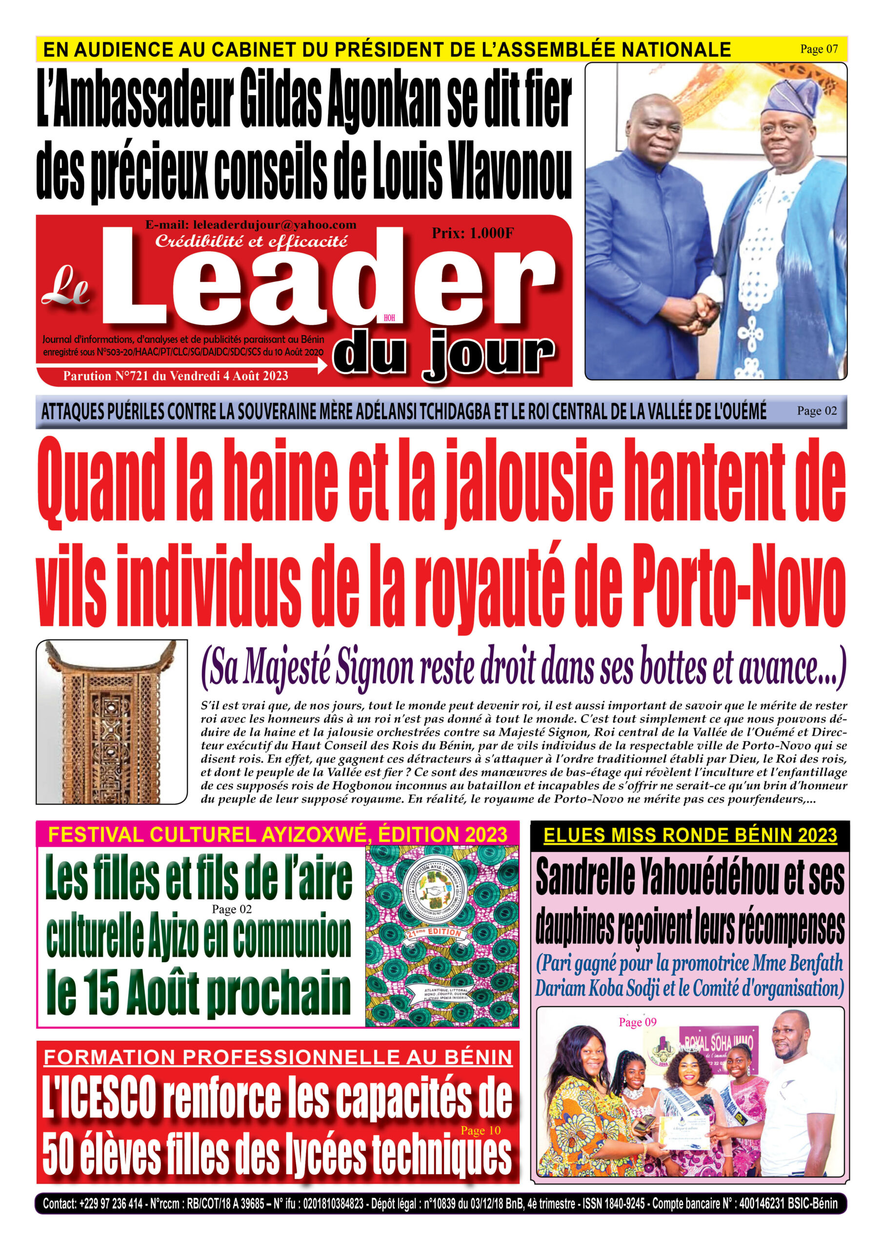 Le Leader du Jour, parution du Vendredi 4 Août 2023