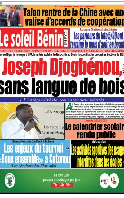 Soleil Bénin Info du Lundi 04 Septembre 2023