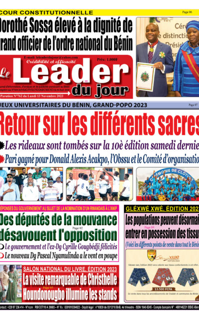 Le Leader du Jour, parution de ce Lundi 13 Novembre 2023