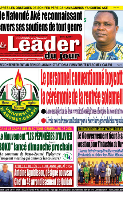 Le Leader du Jour, parution de ce Mercredi 15 Novembre 2023