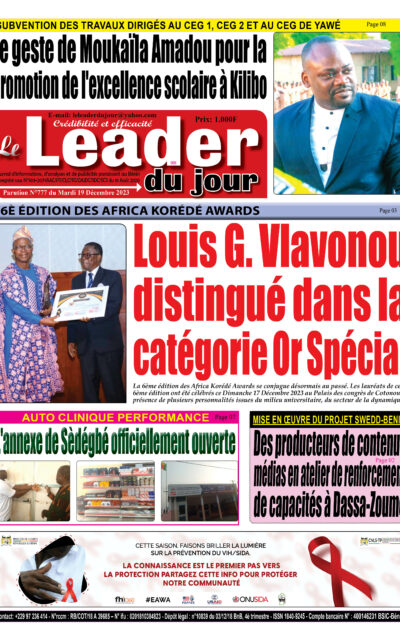 Le Leader du Jour, parution de ce Mardi