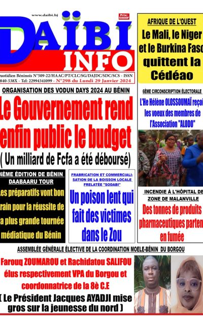 Daïbi Info du Lundi 29 Janvier 2024