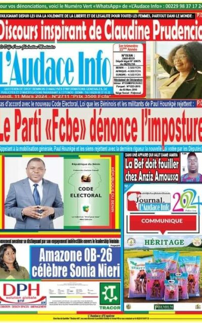 L'Audace Infos du Lundi 11 Mars 2024.