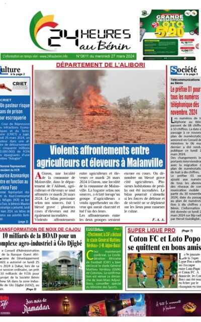 24 Heures au Bénin du Mercredi 27 Mars 2024