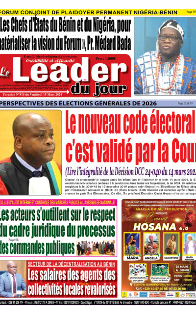 Le Leader du Jour, parution de ce Vendredi 15 Mars 2024