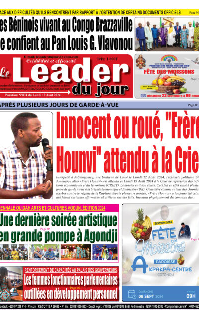 Le Leader du Jour, parution de ce Lundi 19 Août 2024