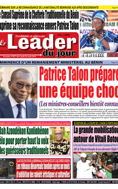 Le Leader du Jour, parution de ce Lundi 26 Août 2024