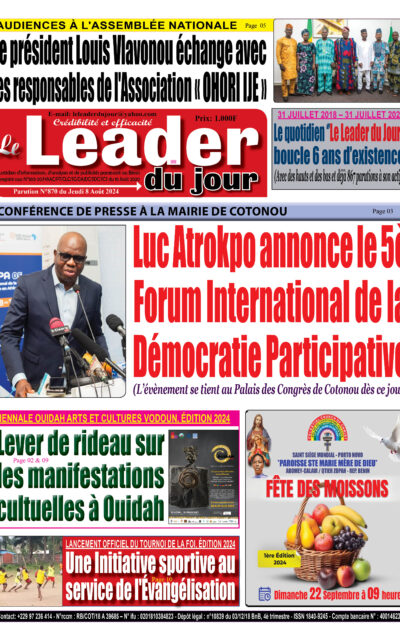 Le Leader du Jour, parution de ce Jeudi 8 Août 2024