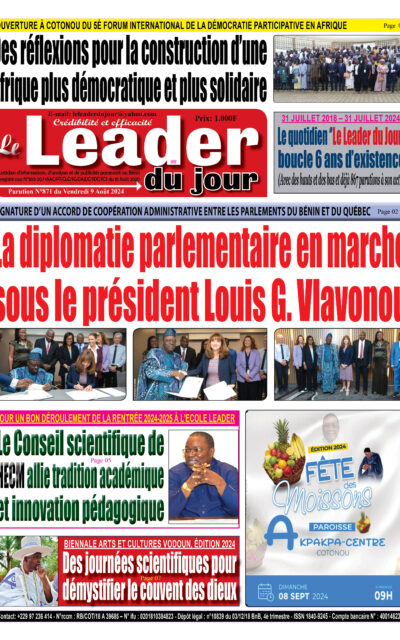 Le Leader du Jour, parution de ce Vendredi 9 Août 2024