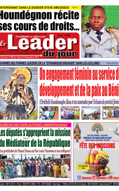 Le Leader du Jour, parution de ce Mardi 10 Septembre 2024
