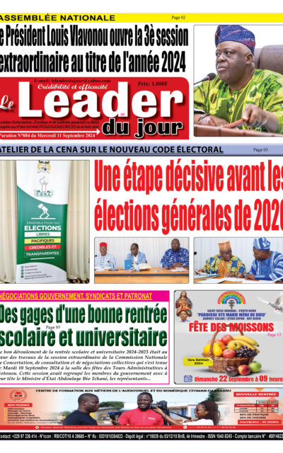 Le Leader du Jour, parution de ce Mercredi 11 Septembre 2024