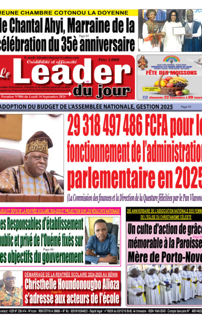 Le Leader du Jour, parution de ce Lundi 16 Septembre 2024