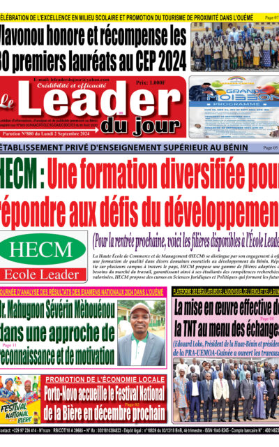 Le Leader du Jour, parution de ce Lundi 2 Septembre 2024