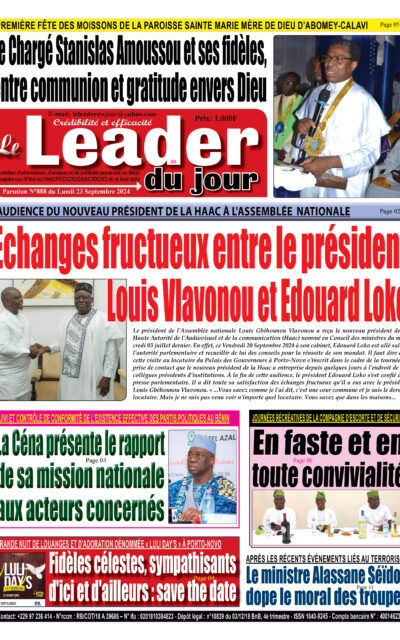 Le Leader du Jour, parution de ce Lundi 23 Septembre 2024