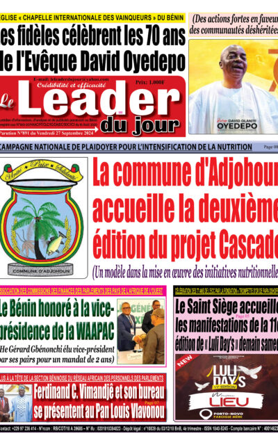Le Leader du Jour, parution de ce Vendredi 27 Septembre 2024