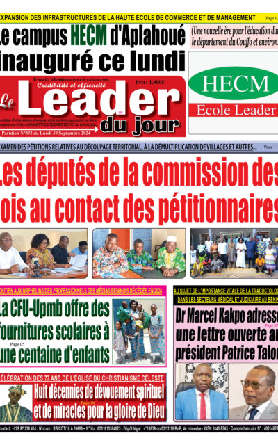 Le Leader du Jour, parution de ce Lundi 30 Septembre 2024