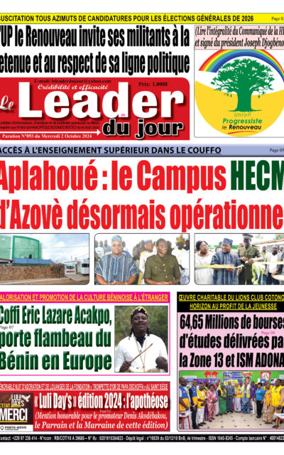 Le Leader du Jour, parution de ce Mercredi 2 Octobre 2024