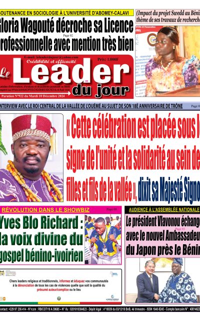 Le Leader du Jour, parution de ce Mardi 10 Décembre 2024