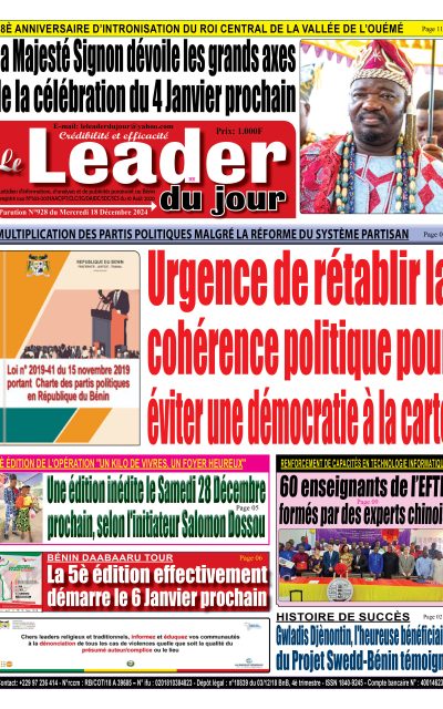 Le Leader du Jour, parution de ce Mercredi 18 Décembre 2024