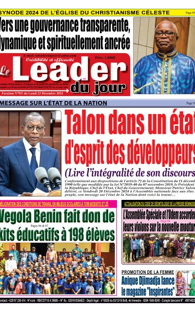 Le Leader du Jour, parution de ce Lundi 23 Décembre 2024