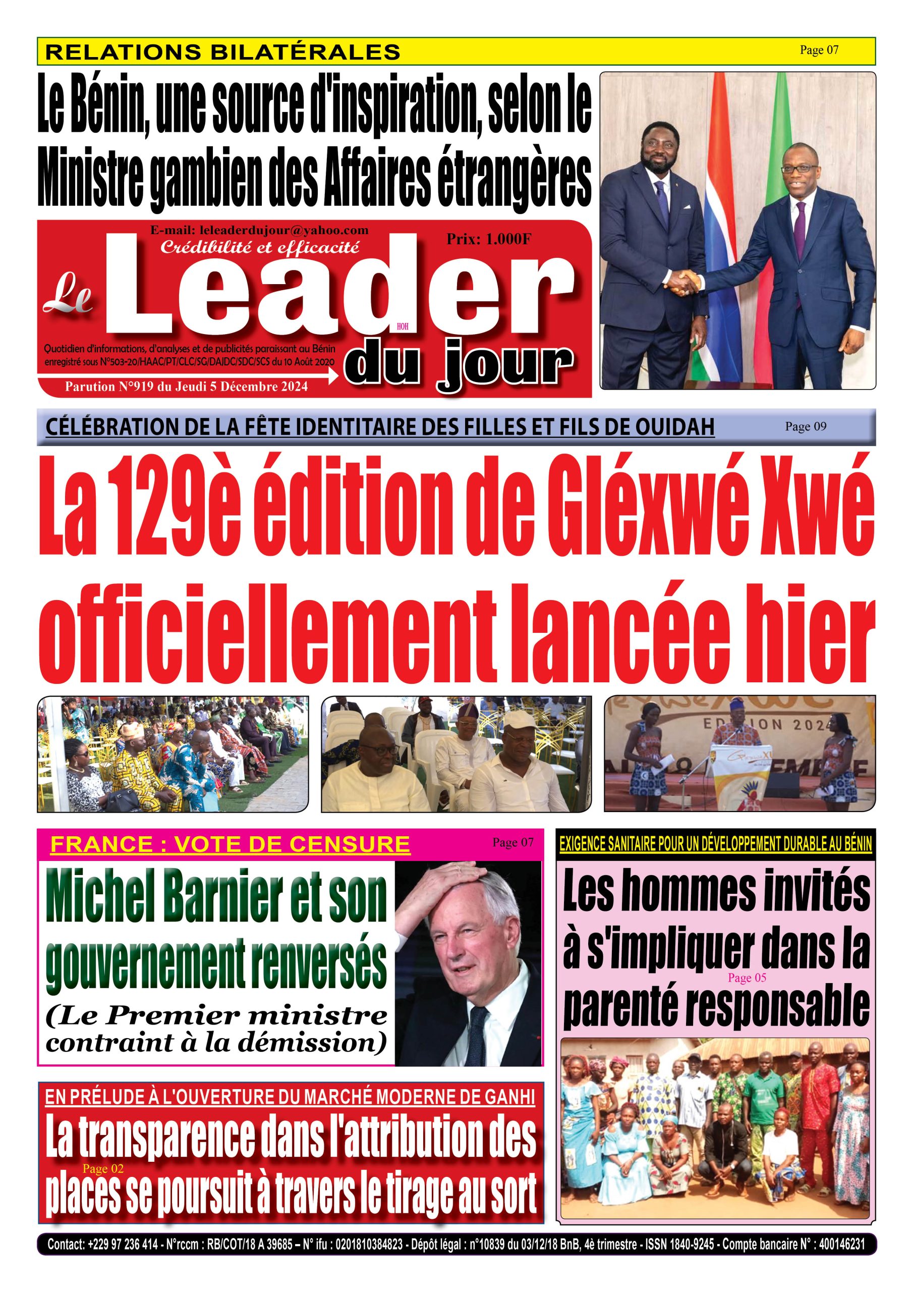 Le Leader du Jour, parution de ce Jeudi 5 Décembre 2024