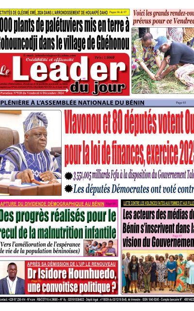 Le Leader du Jour, parution de ce Vendredi 6 Décembre 2024