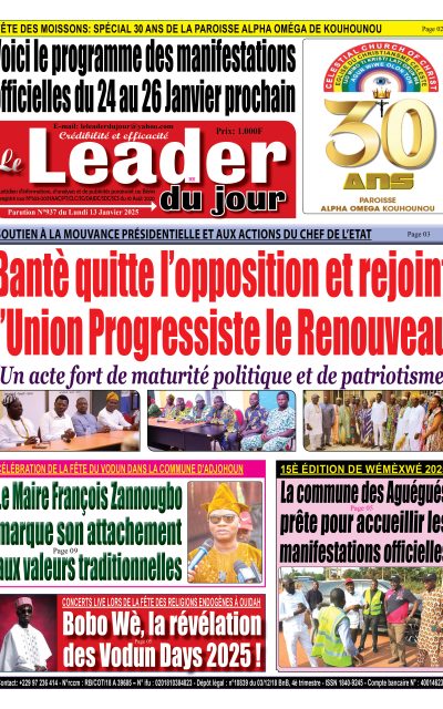 Le Leader du Jour, parution de ce Lundi 13 Janvier 2025