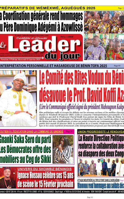 Le Leader du Jour, parution de ce Mercredi 15 Janvier 2025