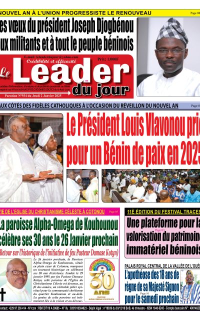 Le Leader du Jour, parution de ce Lundi 2 Janvier 2025