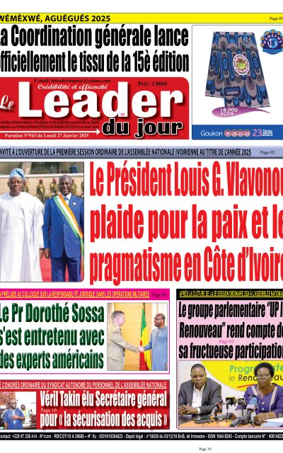 Le Leader du Jour, parution de ce Lundi 27 Janvier 2025