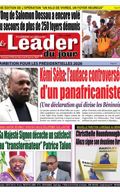 Le Leader du Jour, parution de ce Mercredi 8 Janvier 2025